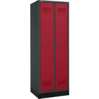 Schäfer Shop Garderobekast met onderstel, 2 vakken, 300 mm vakbreedte, veiligheidsslot, antraciet/rood, met antraciet/rubberen rand