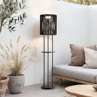 LumenXL Staande solar buitenlamp Vinta, 3-staps dimbare LEDs en gevlochten touw, zwart