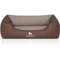 Knuffelwuff orthopedisch hondenbed Outlander van laser-gewatteerd kunstleer M-L 85 x 63cm bruin/grijs