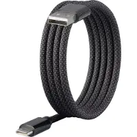 Renkforce RF-6437924 USB-kabel USB 2.0 USB-C stekker, USB-A stekker 1.00 m Zwart Met magnetische opwikkeling, Stoffen mantel