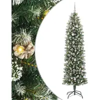 vidaXL Kunstmatige slanke kerstboom met 300 LED Groen en Wit 240 cm