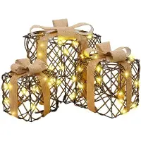 vidaXL met 60 LED 3 pcs Warmwit 20 x 20 x 20 cm Rattan