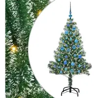 vidaXL Kunstkerstboom Sneeuw Gevlokt met LED Licht Groen en Wit 150 cm