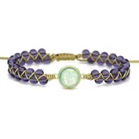 Marama - armband Marly Opaal-Amethist - damesarmband - paarse en blauwe edelstenen - verstelbaar - gevlochten vegan waxcord - one size fits all