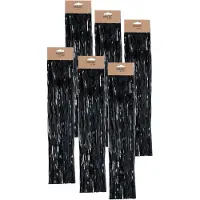 Inge-glas Inge christmas decor Engelenhaar - 6x - zwart - 50 cm - lametta haar - folie - tinsel - kerstversiering - kerstboomversiering
