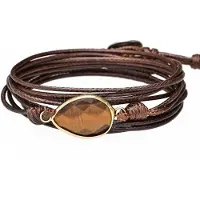 Marama - wikkelarmband Tijgeroog Donkerbruin Waxcord - vegan - verstelbaar - edelsteen - one size fits all