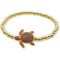 Marama - Armband Schildpadje Roze - dames - elastisch - stainless steel - strass kralen - gold plated - schildpad bedel