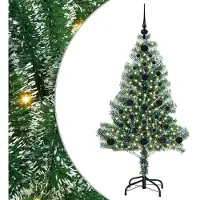 vidaXL Kunstkerstboom Sneeuw Gevlokt met LED Licht Groen en Wit 120 cm
