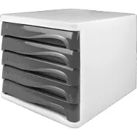 Helit ladebox, 5 laden, A4, polypropeen, behuizing wit/schuiflade grijs