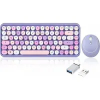 Perixx PERIDUO-713PP DE, Mini toetsenbord-muis set, retro-vintage design, paars