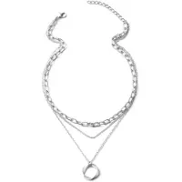 Marama - Layer Ketting Aurèlie Zilver - 3 lagen - stainless steel met zilver plating - kettingen dames - nikkelvrij - met hanger
