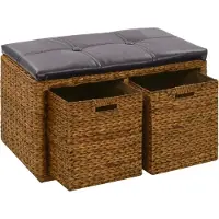 vidaXL Bankje met 2 manden 71x40x42 cm zeegras bruin