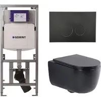 Geberit QeramiQ Dely Swirl Toiletset - 36.3x51.7cm - UP320 inbouwreservoir - met Burda frame - slim zitting - mat zwarte metalen bedieningsplaat - ronde knoppen - mat zwart