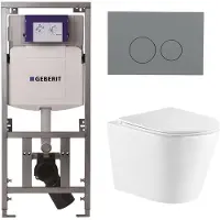 Geberit QeramiQ Dely Toiletset - 36.3x51.7cm - diepspoel - rimless - UP320 inbouwreservoir - met Burda frame - softclose toiletzitting - bedieningsplaat licht grijs - ronde knoppen - wit mat