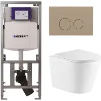 Geberit QeramiQ Dely Toiletset - 36.3x51.7cm - diepspoel - rimless - UP320 inbouwreservoir - met Burda frame - softclose toiletzitting - bedieningsplaat taupe - ronde knoppen - wit glans