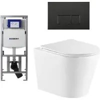 Geberit QeramiQ Dely Toiletset - 36.3x51.7cm - diepspoel - rimless - UP320 inbouwreservoir - met Burda frame - softclose toiletzitting - mat zwarte bedieningsplaat - rechtehoekige knoppen - wit glans
