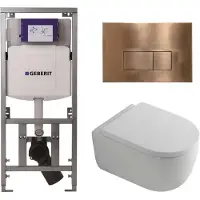 Geberit QeramiQ Dely Swirl Toiletset - 36.3x51.7cm - diepspoel - rimless - UP320 inbouwreservoir - met Burda frame - 35mm zitting - koperen bedieningsplaat - rechtehoekige knoppen - wit mat
