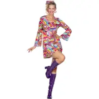 Coppens Hippie jurkje roze bloemen - 100% Polyester - Retro kleding | Maat M