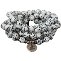 Marama - Mala Armband Buddha - edelsteen Dalmatiër Jaspis - elastisch - 94 cm - cadeautje voor hem