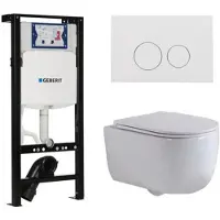 Geberit QeramiQ Dely Swirl Toiletset - 36.3x51.7cm - Inbouwreservoir met UP320 spoelmechanisme - slim zitting - glans witte bedieningsplaat - ronde knoppen - wit glans