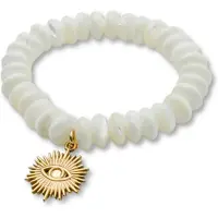Marama - armband Golden Eye - damesarmband - elastisch - wit - goud - geslepen schelpensteen - gouden oog hanger - luxe cadeau dames