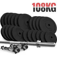 Physionics - Halterset - Barbell - Lange Halterstang - Korte Halterstangen - Halterschijven - 108 KG