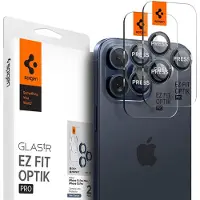 Spigen Optik Pro EZ Fit Lens Protector - Cameralens bescherming (2-pack) voor de Apple iPhone 17 Pro (Max) / 16 Pro (Max) / 15 Pro (Max) / 14 Pro (Max) - Blue Titanium