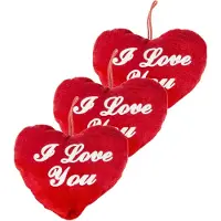 Duckiez Hart kussen - 3x stuks - rood - I Love You - 13 cm - pluche - Valentijn cadeau - hartjeskussen - moederdag cadeau - knuffelhart