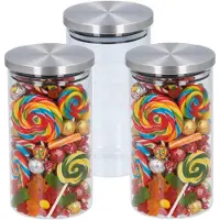 Alpina keuken en voedsel voorraadpot - Set van 3x stuks - snoeppot - glas - 950 ml - 10 x 18 cm - met deksel