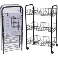Eh Excellent Houseware Zwarte keuken trolley met manden op wielen 39 x 23 x 64 cm
