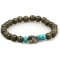 Heaven Eleven Men - taupe Hout 8mm Swarovski Skull- 21cm