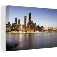 MuchoWow Canvas Schilderij Chicago - Skyline - Water - 30x20 cm - Wanddecoratie