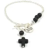 Heaven Eleven - dames - Armband - zilver - plating - onyx matte - kruisje