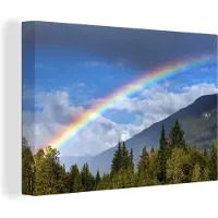 MuchoWow Kleurrijke regenboog over de lucht Canvas 90x60 cm - Foto print op Canvas schilderij (Wanddecoratie woonkamer / slaapkamer)