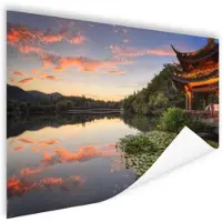 MuchoWow Zonsondergang Hangzhou Poster 180x120 cm - Foto print op Poster (wanddecoratie woonkamer / slaapkamer) XXL / Groot formaat!