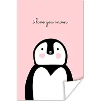 MuchoWow Quote voor Moederdag – i love you mom met pinguïn – roze poster poster 60x90 cm