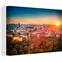 MuchoWow Zonsondergang in Wenen Canvas 180x120 cm - Foto print op Canvas schilderij (Wanddecoratie woonkamer / slaapkamer) XXL / Groot formaat!