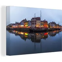 MuchoWow Nyhavn in schemering Canvas 60x40 cm - Foto print op Canvas schilderij (Wanddecoratie woonkamer / slaapkamer)