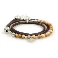Heaven Eleven - dames armband - Zwarte leren wikkelarmband met Onyx kralen