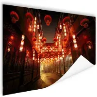 MuchoWow Chinese straat met lampionnen Poster 90x60 cm - Foto print op Poster (wanddecoratie woonkamer / slaapkamer)