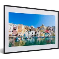 MuchoWow Foto in lijst - Kleurrijke afbeelding van de haven in het Italiaanse Napels fotolijst zwart met witte passe-partout 60x40 cm - Poster in lijst (Wanddecoratie woonkamer / slaapkamer)