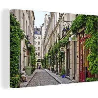 MuchoWow Canvas Schilderij Straat in Parijs - 120x80 cm - Wanddecoratie