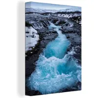 MuchoWow Verschillende blauwe kleuren in het water van de Gullfoss waterval Canvas 30x40 cm - klein - Foto print op Canvas schilderij (Wanddecoratie woonkamer / slaapkamer)