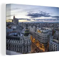 MuchoWow Madrid skyline Canvas 80x60 cm - Foto print op Canvas schilderij (Wanddecoratie woonkamer / slaapkamer)