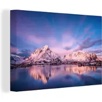 MuchoWow Bergen bij meer Canvas 120x80 cm - Foto print op Canvas schilderij (Wanddecoratie woonkamer / slaapkamer)