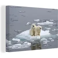 MuchoWow Canvas schilderij 180x120 cm - Wanddecoratie IJsbeer - Water - Winter - Muurdecoratie woonkamer - Slaapkamer decoratie - Kamer accessoires - Schilderijen