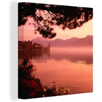 MuchoWow Canvas Schilderij Kust van het meer van Genève in Montreux - 90x90 cm - Wanddecoratie