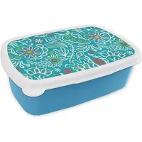 MuchoWow Broodtrommel Blauw - Lunchbox - Brooddoos - Bloemen - Bladeren - Tropisch - Design - 18x12x6 cm - Kinderen - Jongen