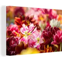 MuchoWow Mutli gekleurde tulpen Canvas 180x120 cm - Foto print op Canvas schilderij (Wanddecoratie woonkamer / slaapkamer) / Bloemen Canvas Schilderijen XXL / Groot formaat!