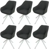 Mendler Set van 6 eetkamerstoelen -K27, keukenstoel Stoel met armleuningen, draaibaar stof/textiel ~ donkergrijs